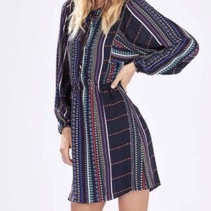 Parker SILK navy blue dress.  Elastic waist to flatter figure. Size M